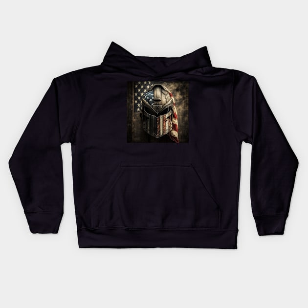 American Flag Spartan Helmet Art Kids Hoodie by Jades-Corner